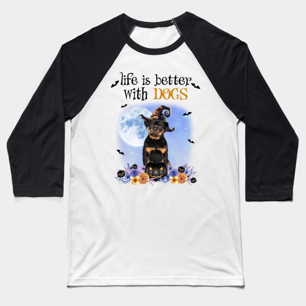 Rottweiler Witch Hat Life Is Better With Dogs Halloween Baseball T-Shirt by TATTOO project